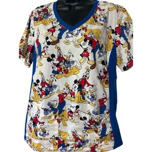 Disney Mickey‎ Mouse Goofy Donald Duck Print Scrub Top Medical Uniform